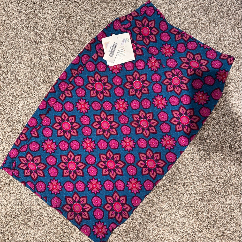 Lularoe Cassie Floral Patterned Skirt in Blue and Pink